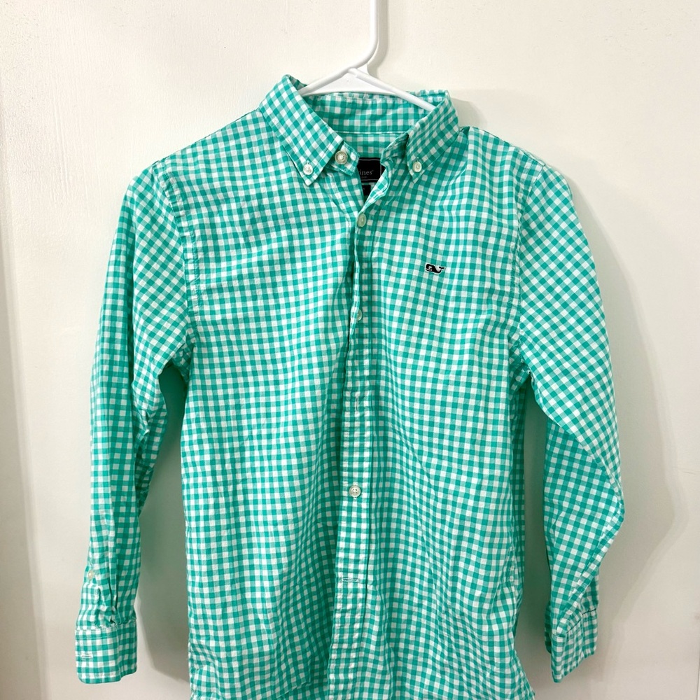 Vineyard Vines Kids Gingham Button-Down Whale Shirt